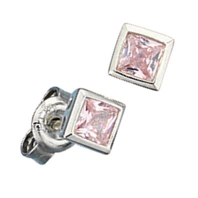 Ohrstecker quadratisch 925 Sterling Silber 2 Zirkonia rosa ros&eacute; Ohrringe