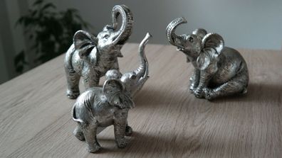 Elefant Elefanten Familie 3 er Set silber Figur Feng Shui Asien Dickhäuter Tiere