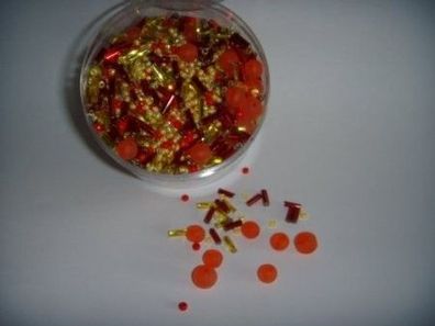 110g Perlen Mix - (rot, gelb) - Wachsperlen und Stäbchenperlen