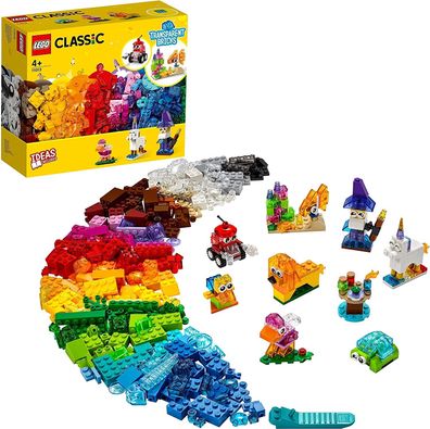 LEGO 11013 Classic Kreativ-Bauset mit durchsichtigen Steinen, mit Löwe, Vogel und ...