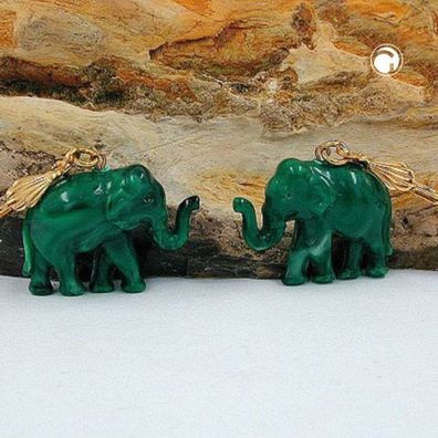 Ohrbrisur Ohrhänger Ohrringe 37x23mm goldfarben Elefant mini grün-marmoriert Kun