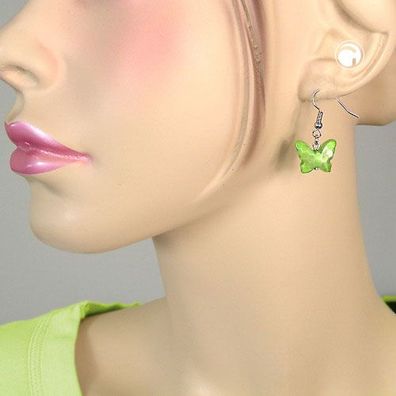 Ohrhaken Ohrhänger Ohrringe 32x16mm Schmetterling mit Schliff Kunststoffperle ki