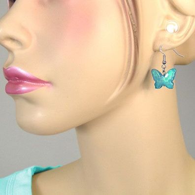 Ohrhaken Ohrhänger Ohrringe 32x16mm Schmetterling mit Schliff Kunststoffperle tü