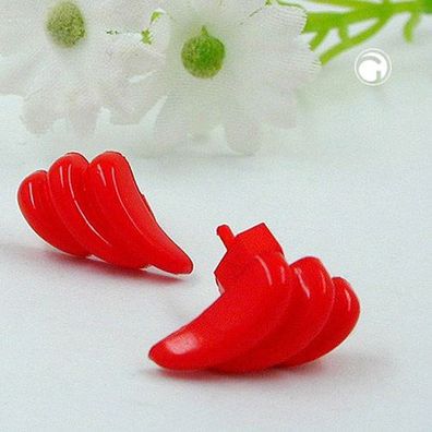 Ohrstecker Ohrring 8x15mm Bogen Schweif gerillt rot-glänzend Kunststoff Vollplas