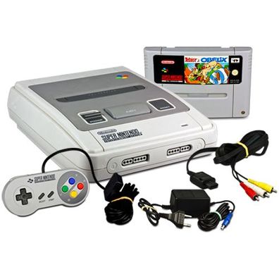 Original SUPER Nintendo - SNES Konsole + ALLE KABEL + Original Controller + SPIEL ...