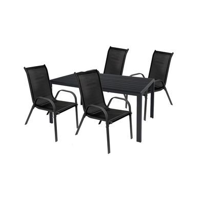 5tlg Garnitur Gartenmöbel Sitzgruppe Essgruppe Tisch Stuhl 160x90cm Stapelstühle