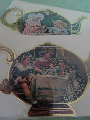 Shackman 1999 Teekannen-Grußkarten geprägt folienverziert - RAR
