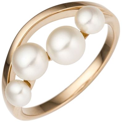 Gr. 50 Damen Ring 585 Rotgold Rosegold 4 Süßwasser Perlen Perlenring Rosegoldrin