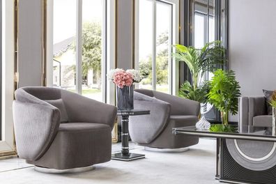 Wohnzimmer Set 2x Sessel Grau Beistelltisch Elegantes Luxus 3tlg.