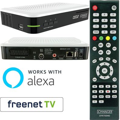 Schwaiger DVB-T2 FULL HD+ Receiver HDMI USB LAN Anschluss Scart Alexa Freenet TV