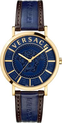 Versace VEJ400321 V-Essential gold blau braun Leder Herren Uhr NEU