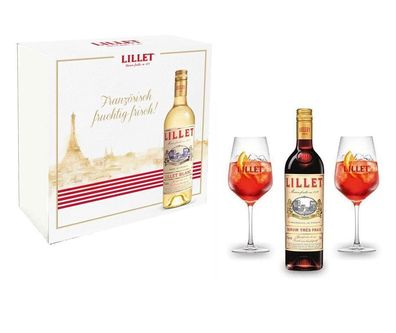 Lillet Schuber Geschenkset - Lillet Rouge Aperitiv de France + 2 Weingläser