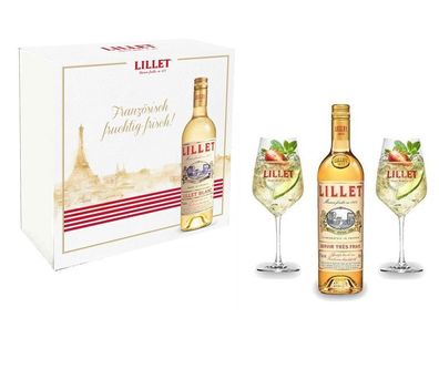 Lillet Schuber Geschenkset - Lillet Blanc Aperitiv de France + 2 Weingläser