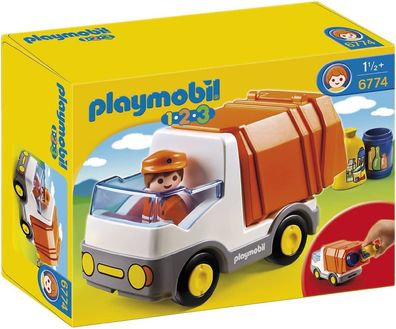 Playmobil 1.2.3 6774 Müllauto, Container zum Öffnen mit Zwei Öffnungen für Müll, ...