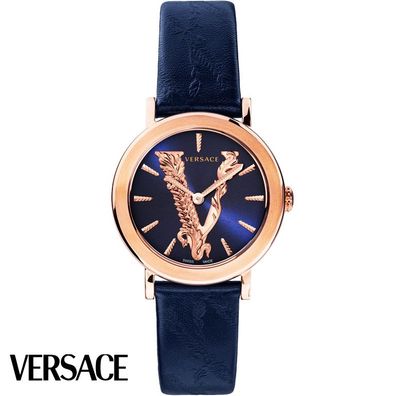 Versace VEHC00419 Virtus roségold blau Leder Armband Uhr Damen NEU
