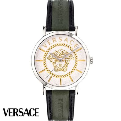 Versace VEJ400121 V-Essential weiss silber grün schwarz Leder Herren Uhr NEU