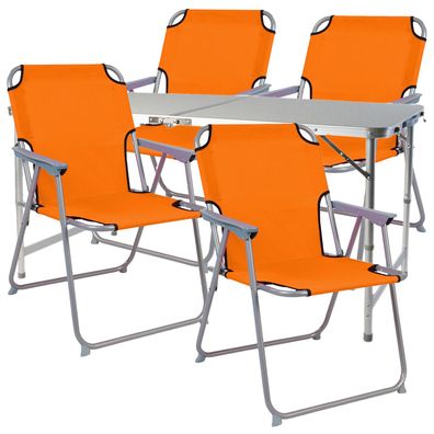 5-teiliges Campingmöbel Set Orange Alu mit Tragegriff Camping 120x60x58/70cm