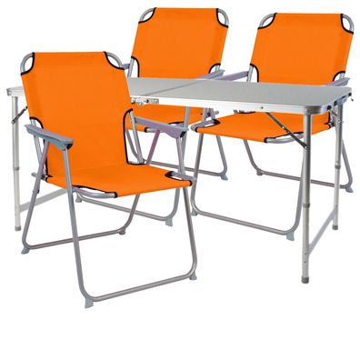 4-teiliges Campingmöbel Set Orange Alu mit Tragegriff Camping 120x60x58/70cm