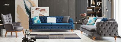 Sessel 1 Sitzer Grau Wohnzimmer Textil Design Chesterfield italienischer Stil