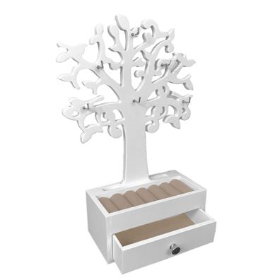 Schmuckkasten als Baum Holz mit Schublade und 6 Haken Schmuckbaum Schmuckbox