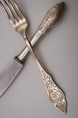 Antik Robbe & Berking Ostfriesenmuster Gabel und Messer 21 cm 90er Silber / 24#Z