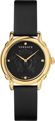 Versace VEPN00320 Safety Pin gold schwarz Leder Armband Uhr Damen NEU