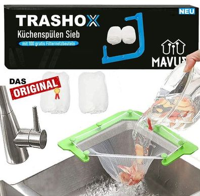 Trashox Küchenspülen Sieb Spülbecken Filter Korb Abflusssieb inkl.100 Filterbags