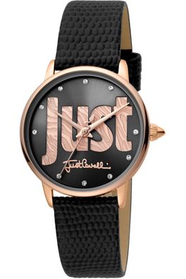 Just Cavalli JC1L116L0035 Logo C roségold schwarz Leder Damen Uhr NEU
