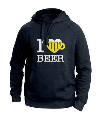 I LOVE BEER BIER Herren Hoodie Sweatshirt Schwarz Sprüche Fun Bier Liebe