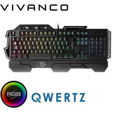 Vivanco Gaming Tastatur LED RGB Anti Ghosting QWERTZ Deutsches Layout USB PS5 PC