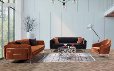 Luxus Garnitur Set 3tlg Sofagarnitur 3 + 3 + 1 Sitzer Braun Sessel Sofas