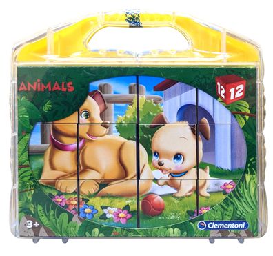 Clementoni 96773 - Animals Würfelpuzzle im Koffer (12 Teile) Kinderpuzzle Tiere
