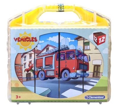 Clementoni 96774 - Vehicles Würfelpuzzle im Koffer (12 Teile) Fahrzeuge Puzzle