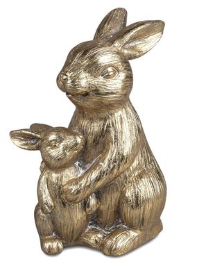 Hase mit Kind | Osterhase Hasenpaar | Osterdeko Ostern gold Design | 15x9 cm