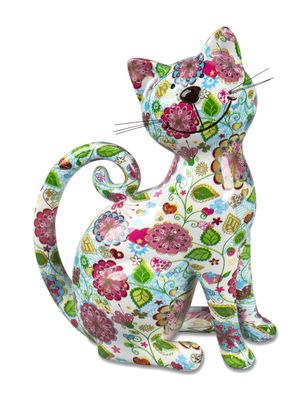 Dekofigur Katze Flower | Katzenfigur Kater Zierfigur Figur | 21x14 cm (Gr. Mittel)