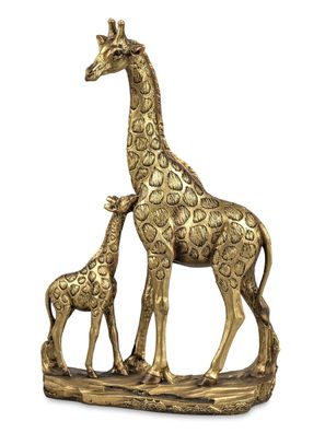Dekofigur Giraffegruppe | Figur Giraffe mit Kind | Dekofigur gold Design 30x19cm