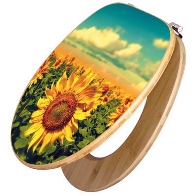 banjado® WC-Sitz Bambus braun mit Motiv Motiv Sonnenblumen