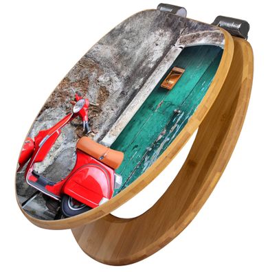 banjado® WC-Sitz Bambus braun mit Absenkautomatik Motiv Italienischer Roller