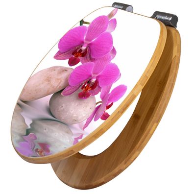 banjado® WC-Sitz Bambus braun mit Absenkautomatik Motiv Orchidee