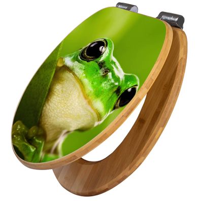 banjado® WC-Sitz Bambus braun mit Absenkautomatik Motiv Frosch