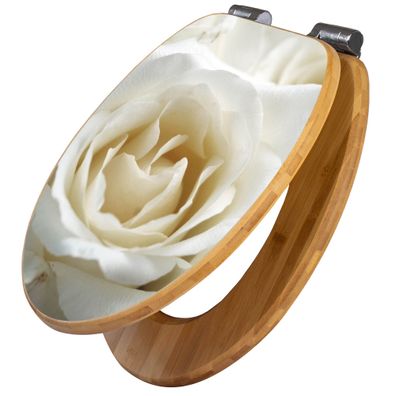 banjado® WC-Sitz Bambus braun mit Absenkautomatik Motiv White Roses