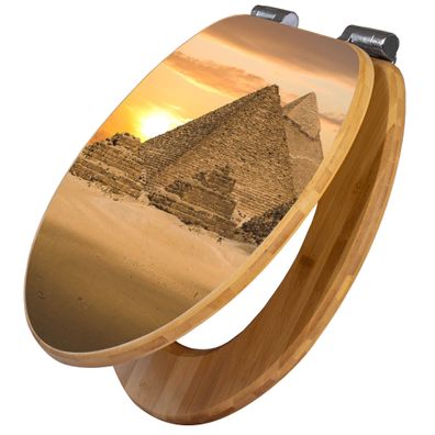 banjado® WC-Sitz Bambus braun mit Absenkautomatik Motiv Pyramiden