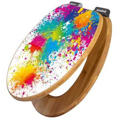 banjado® WC-Sitz Bambus braun mit Absenkautomatik Motiv Farbspritzer