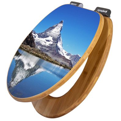 banjado® WC-Sitz Bambus braun mit Absenkautomatik Motiv Matterhorn