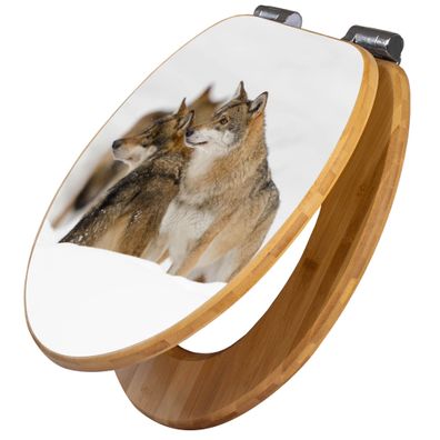 banjado® WC-Sitz Bambus braun mit Absenkautomatik Motiv Wölfe