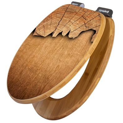 banjado® WC-Sitz Bambus braun mit Absenkautomatik Motiv Holz