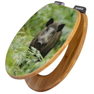 banjado® WC-Sitz Bambus braun mit Absenkautomatik Motiv Wildschwein