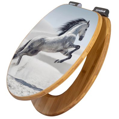 banjado® WC-Sitz Bambus braun mit Absenkautomatik Motiv Wildes Pferd