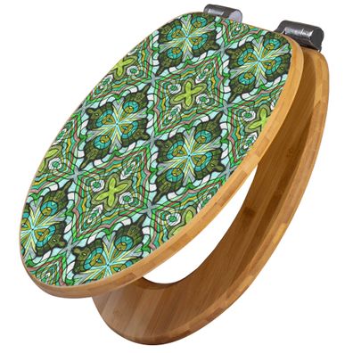 banjado® WC-Sitz Bambus braun mit Absenkautomatik Motiv Grünes Muster