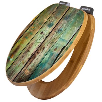 banjado® WC-Sitz Bambus braun mit Absenkautomatik Motiv Grünes Holz